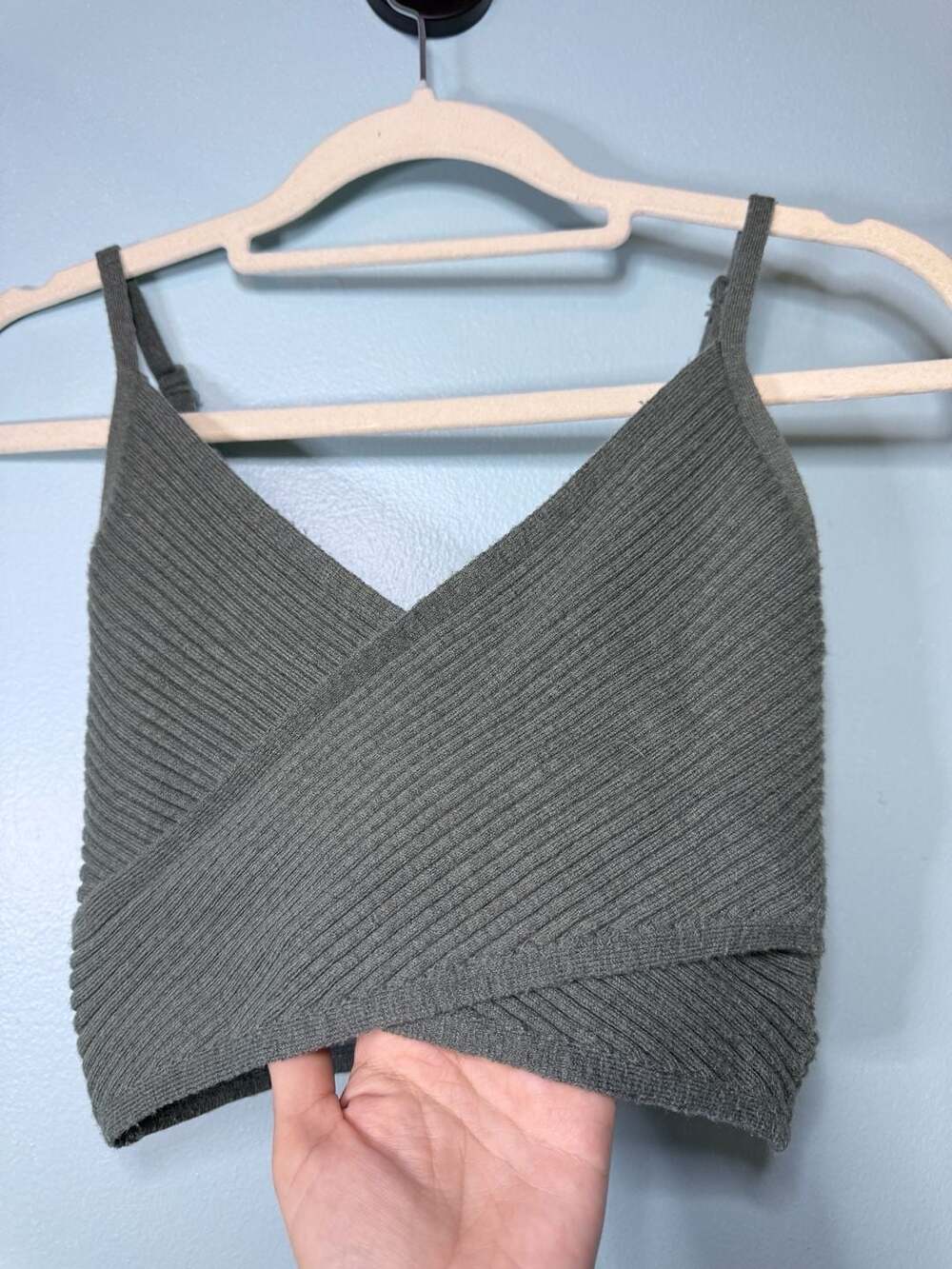 Aerie green Knit Cropped Tank Top Bow Accent